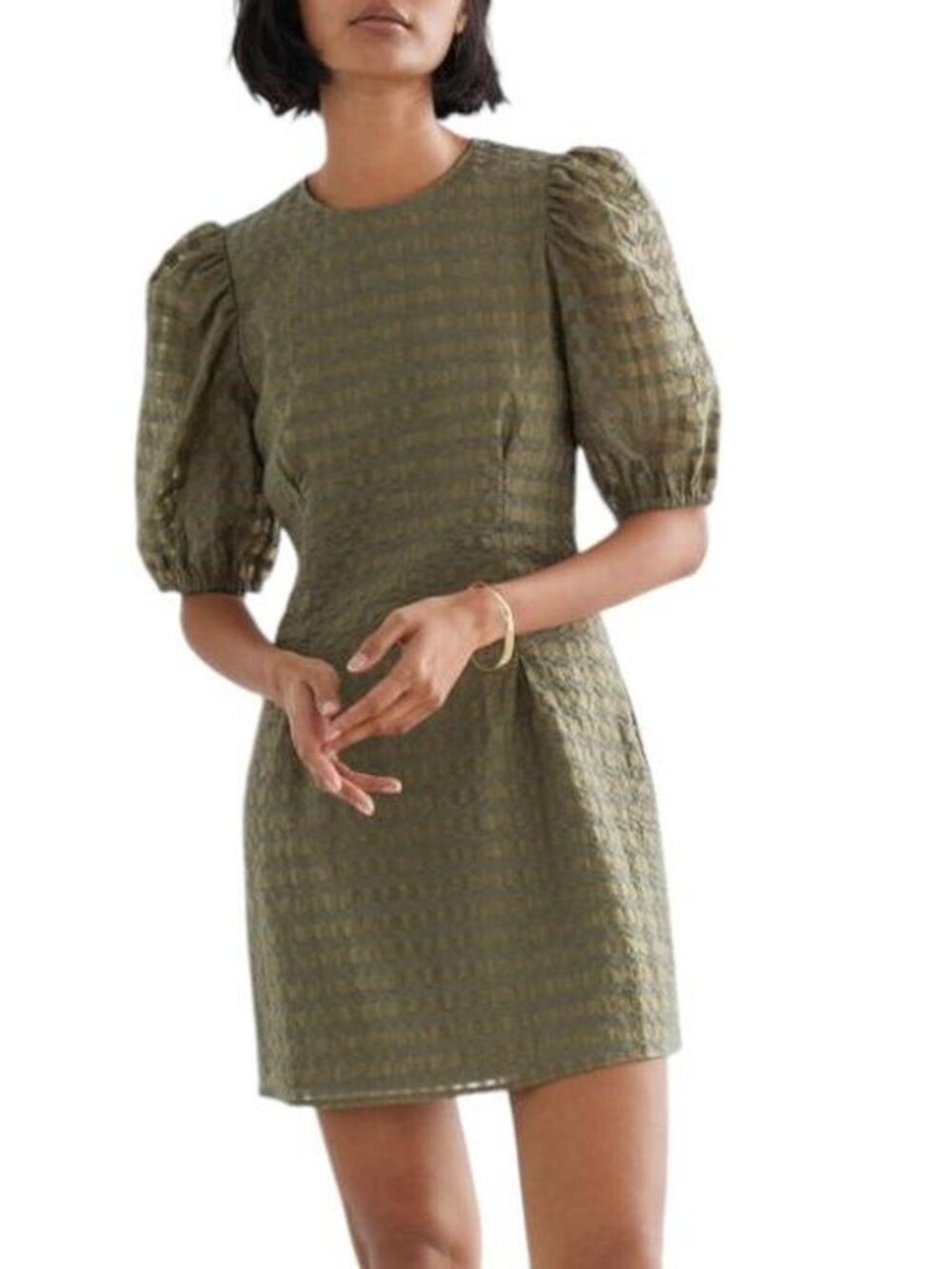 & Other Stories Puff-Sleeve Seersucker Mini Dress Size 0 NWT